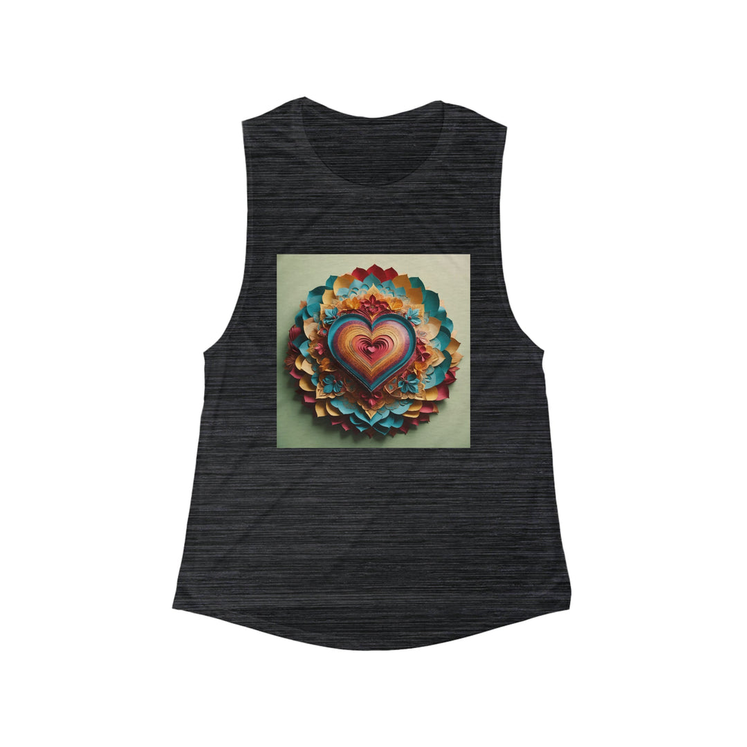 Infinite Layered Heart - Women's Flowy Scoop Muscle Tank - Tank Top - g(0D·IO) - S - Black Slub -