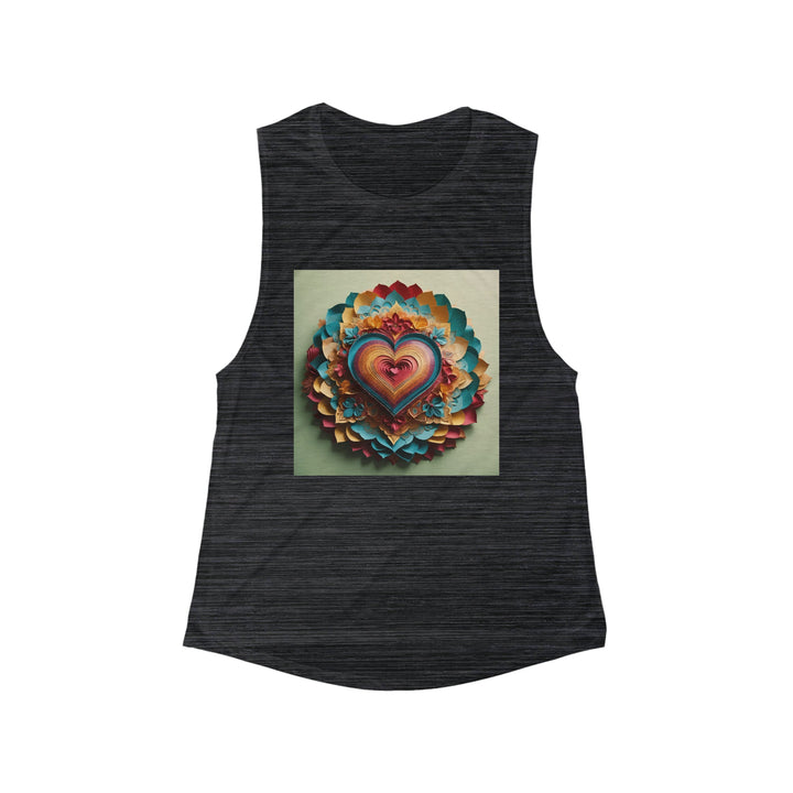 Infinite Layered Heart - Women's Flowy Scoop Muscle Tank - Tank Top - g(0D·IO) - S - Black Slub -