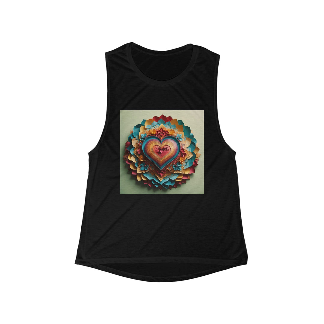 Infinite Layered Heart - Women's Flowy Scoop Muscle Tank - Tank Top - g(0D·IO) - S - Black -