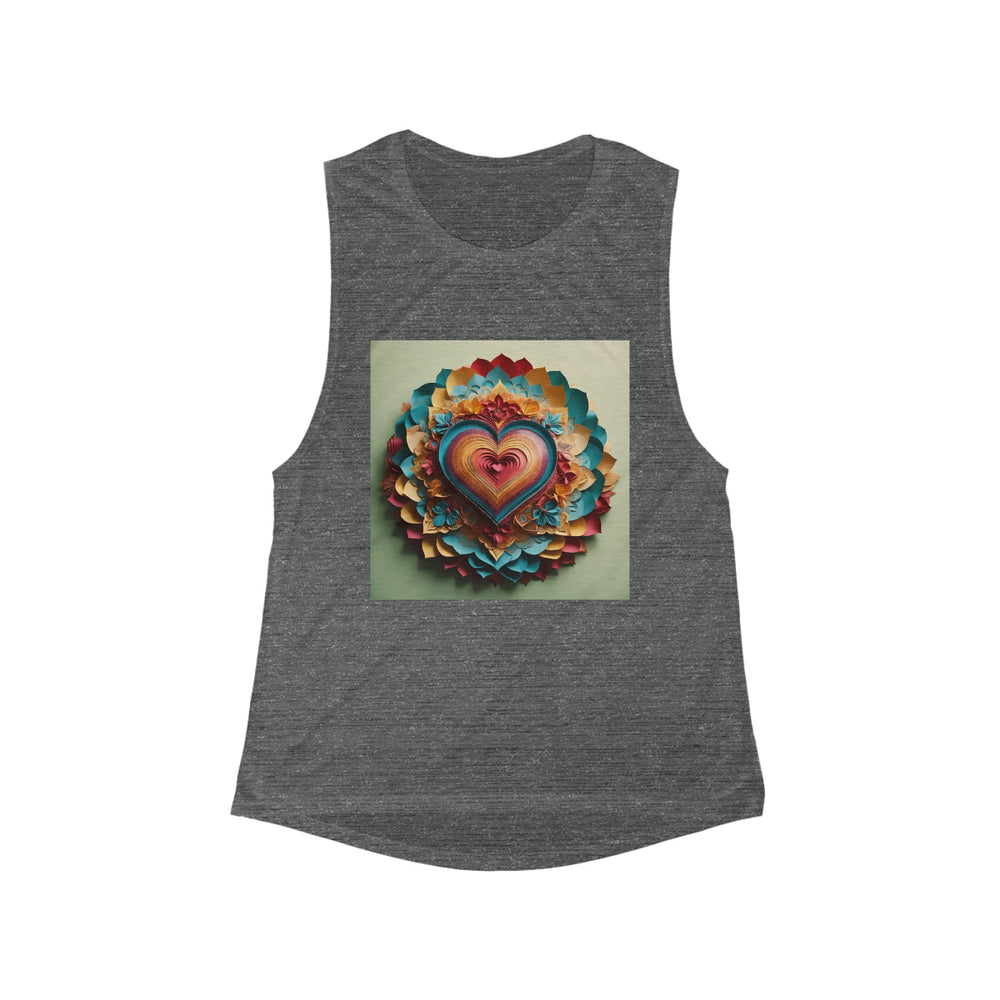 Infinite Layered Heart - Women's Flowy Scoop Muscle Tank - Tank Top - g(0D·IO) - S - Asphalt Slub -