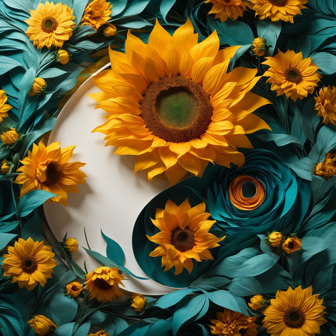 Sunflower Turquoise Elegance Artwork Collection - g(0D·IO)