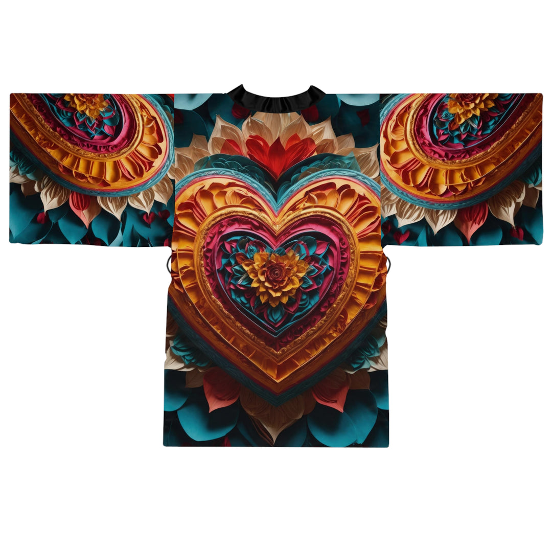 Vibrant Heart Bloom - Long Sleeve Kimono Robe