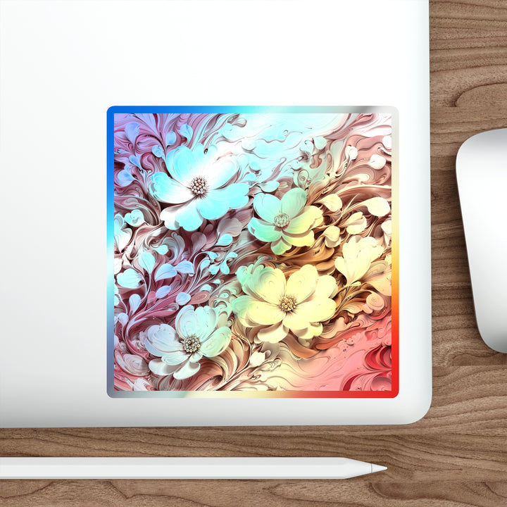 Swirling Floral Abundance - Holographic Die-Cut Sticker