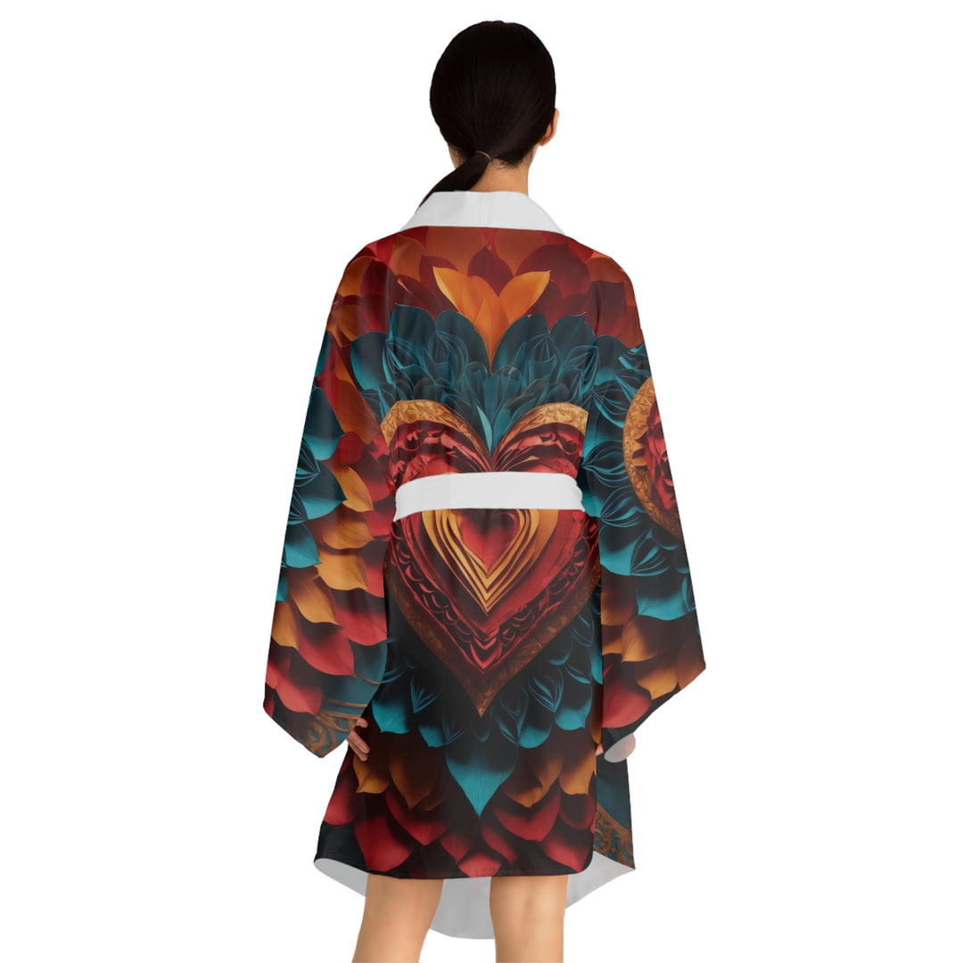 Vibrant Heart Bloom - Long Sleeve Kimono Robe