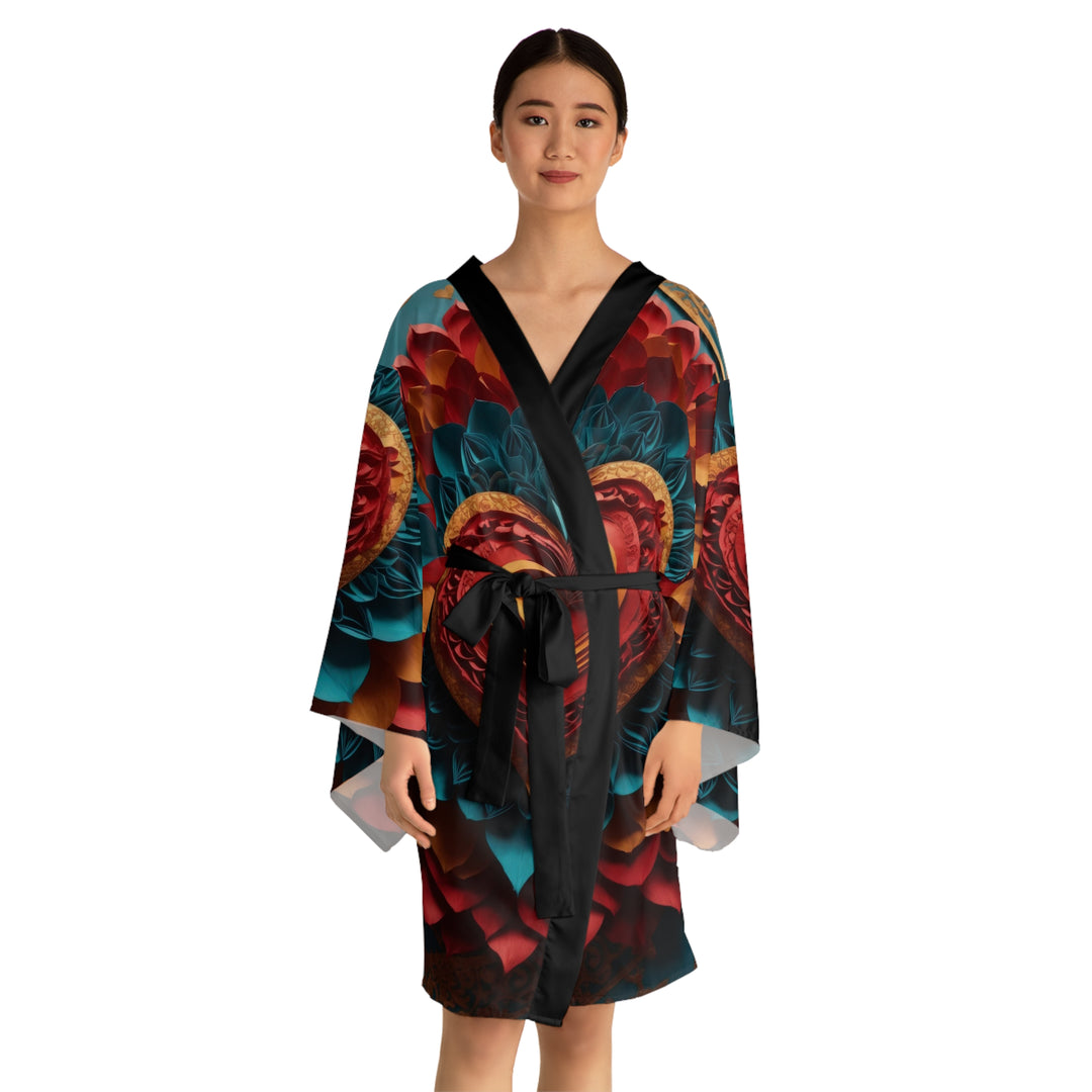 Vibrant Heart Bloom - Long Sleeve Kimono Robe