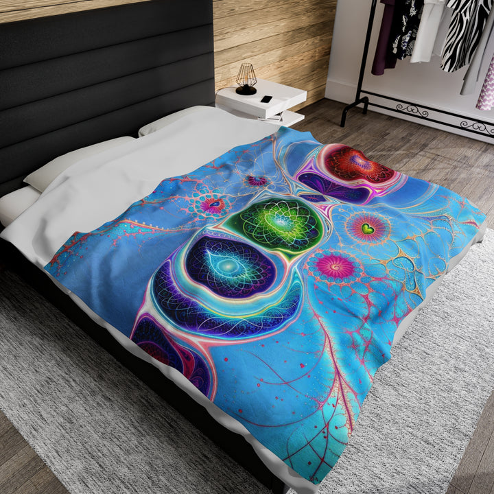 Vibrant Fractal Blossoms -  Velveteen Plush Blanket