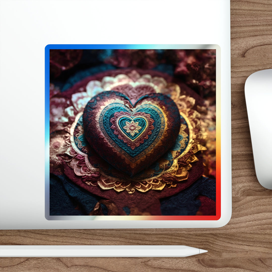 Embroidered Textile Heart - Holographic Die-Cut Sticker