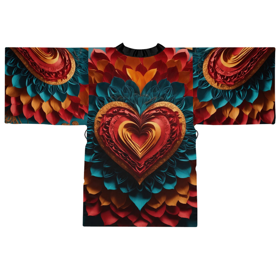 Vibrant Heart Bloom - Long Sleeve Kimono Robe