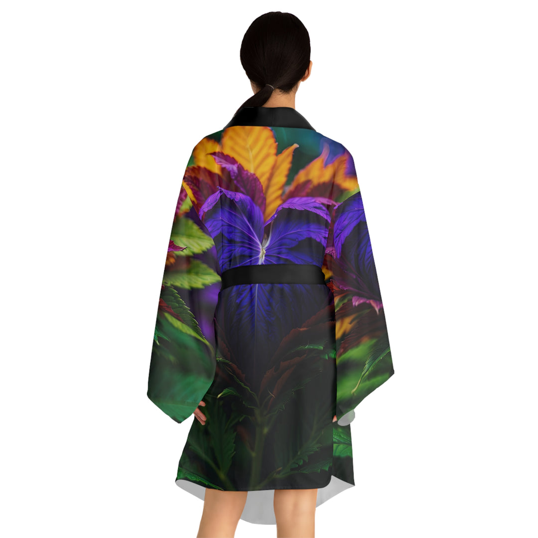 Vibrant Foliage Contrast - Long Sleeve Kimono Robe