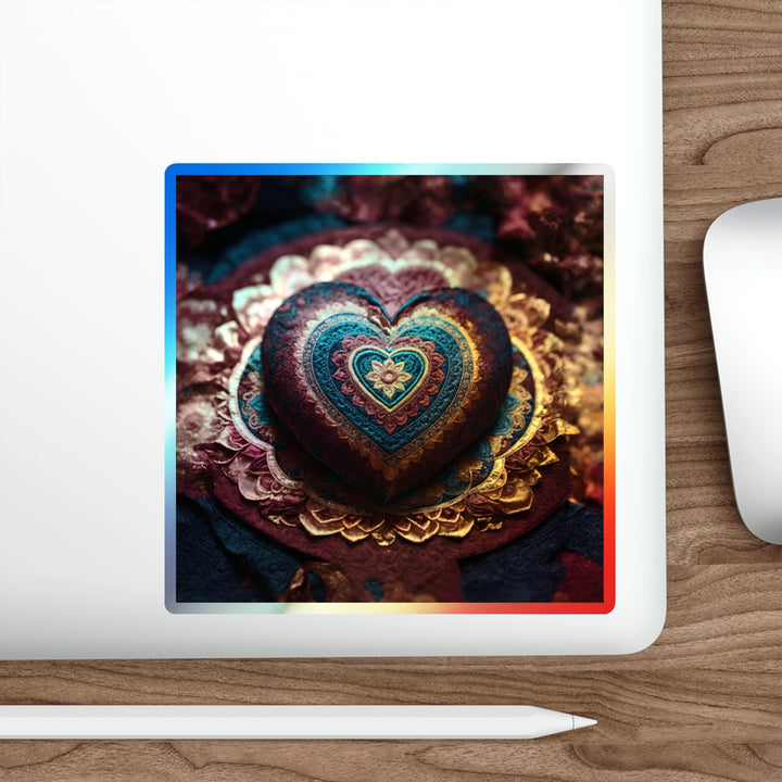 Embroidered Textile Heart - Holographic Die-Cut Sticker