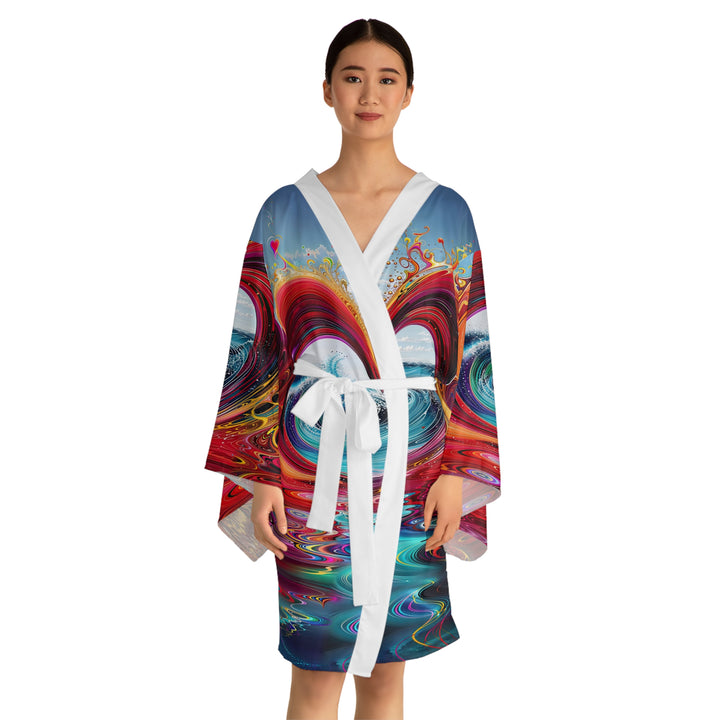 Vibrant Heart Waves - Long Sleeve Kimono Robe