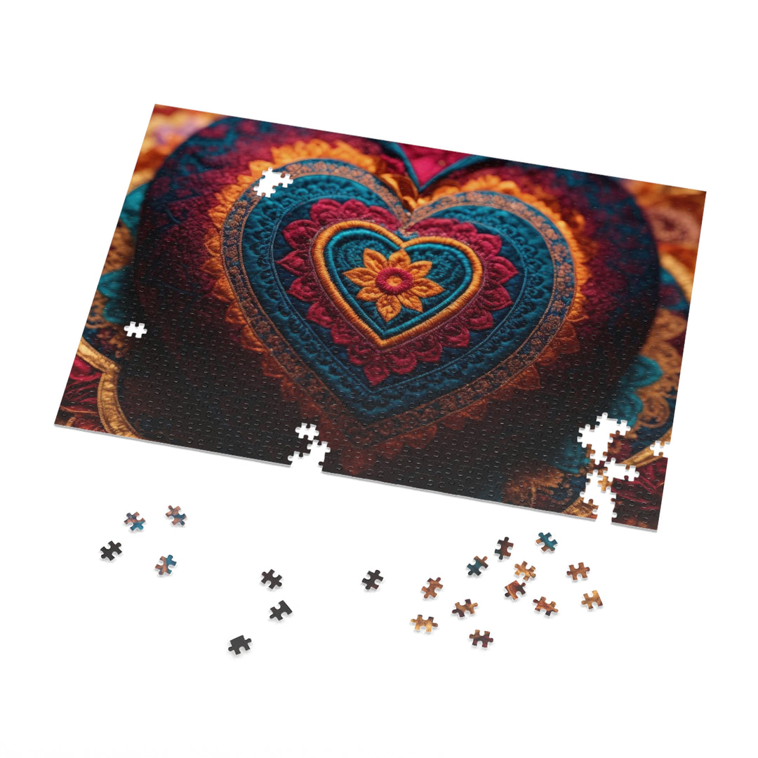 Embroidered Textile Heart - Jigsaw Puzzle (100, 252, 500, 1000 pieces)