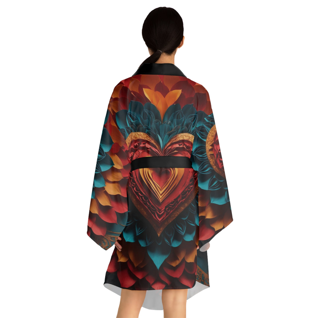 Vibrant Heart Bloom - Long Sleeve Kimono Robe