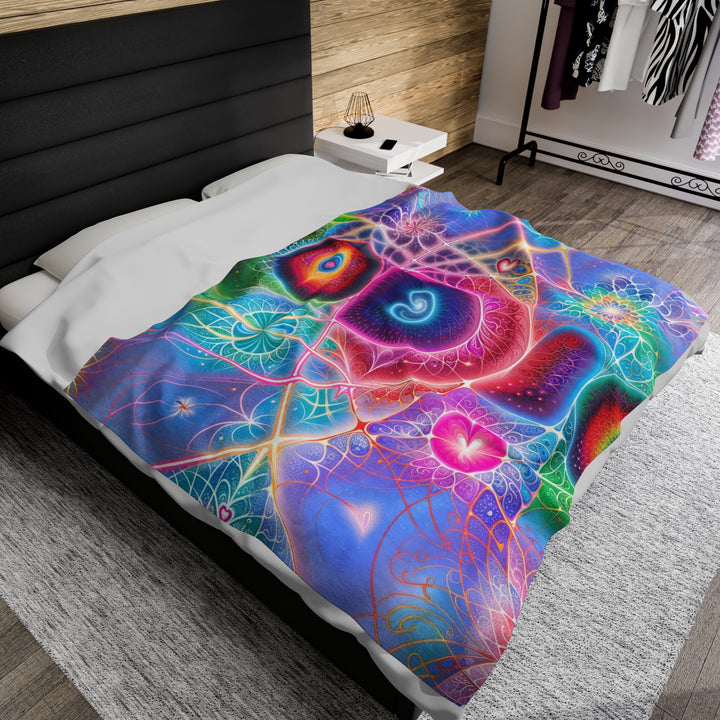 Vibrant Fractal Blossoms -  Velveteen Plush Blanket