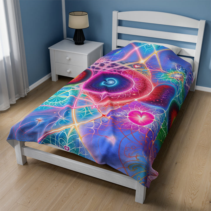 Vibrant Fractal Blossoms -  Velveteen Plush Blanket