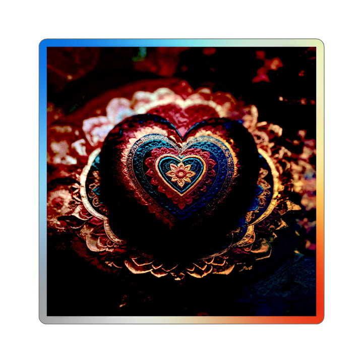 Embroidered Textile Heart - Holographic Die-Cut Sticker