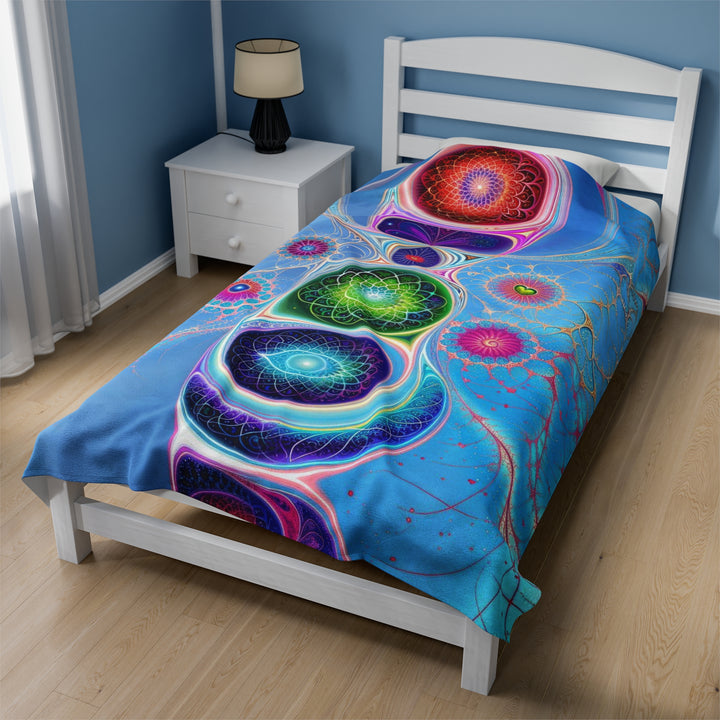 Vibrant Fractal Blossoms -  Velveteen Plush Blanket