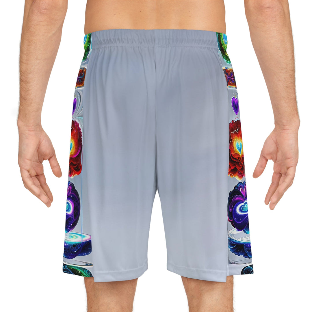 Abstract Chromatic Hearts - AOP Basketball Shorts - All Over Prints - g(0D·IO) - Seam thread color automatically matched to design - S -