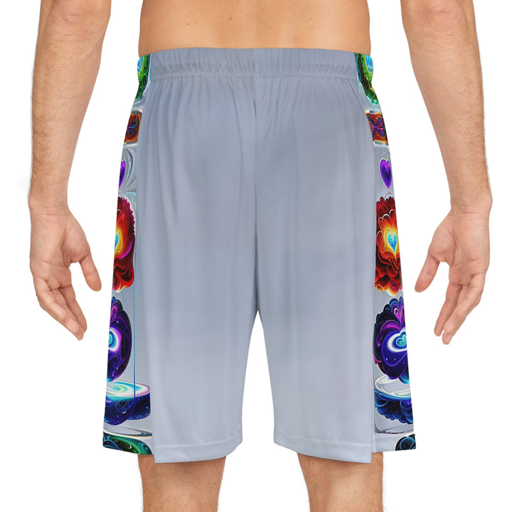 Abstract Chromatic Hearts - AOP Basketball Shorts - All Over Prints - g(0D·IO) - Seam thread color automatically matched to design - S -