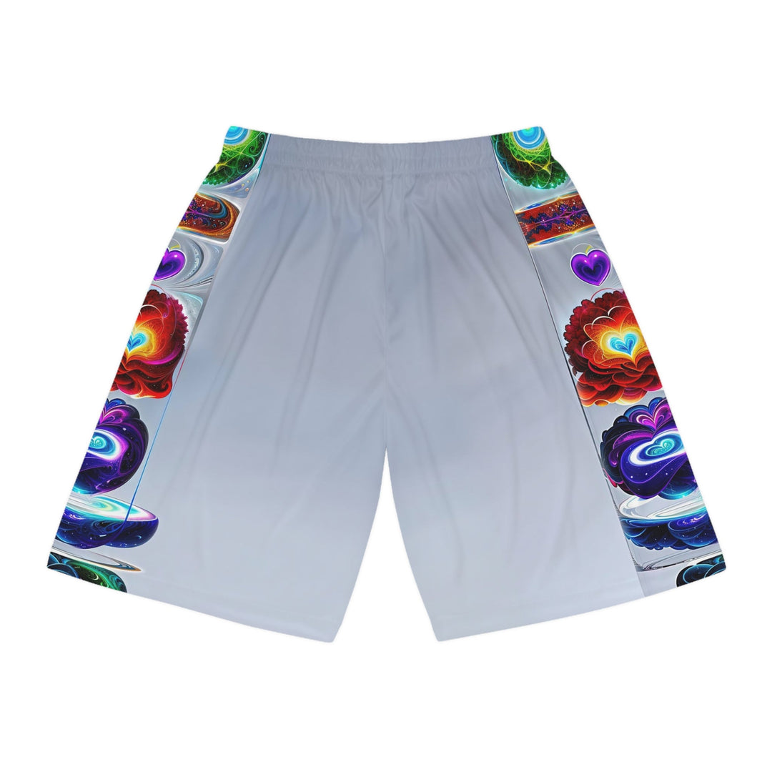 Abstract Chromatic Hearts - AOP Basketball Shorts - All Over Prints - g(0D·IO) - Seam thread color automatically matched to design - S -