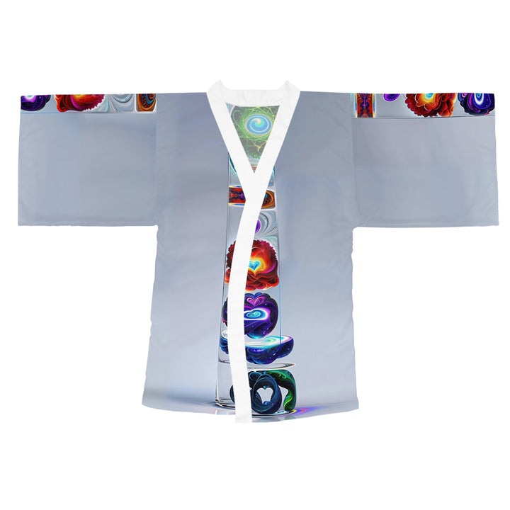 Abstract Chromatic Hearts - Long Sleeve Kimono Robe - All Over Prints - g(0D·IO) - XS - White -