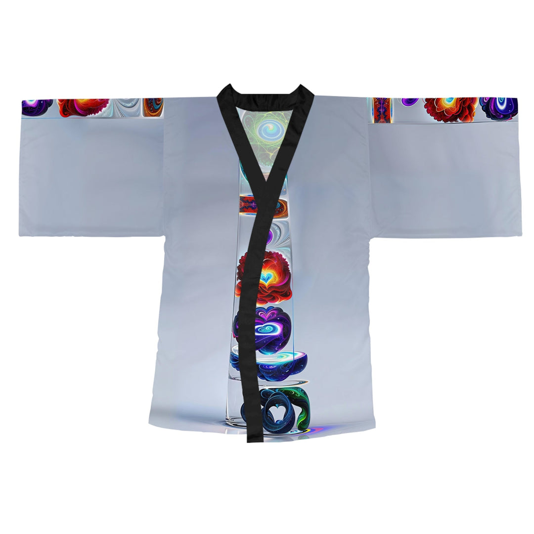 Abstract Chromatic Hearts - Long Sleeve Kimono Robe - All Over Prints - g(0D·IO) - XS - Black -