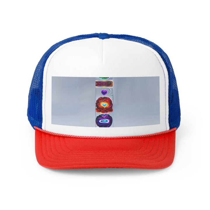 Abstract Chromatic Hearts - Trucker Hat - Hats - g(0D·IO) - Blue/Red - One size -