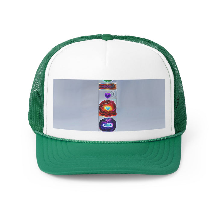 Abstract Chromatic Hearts - Trucker Hat - Hats - g(0D·IO) - Green - One size -