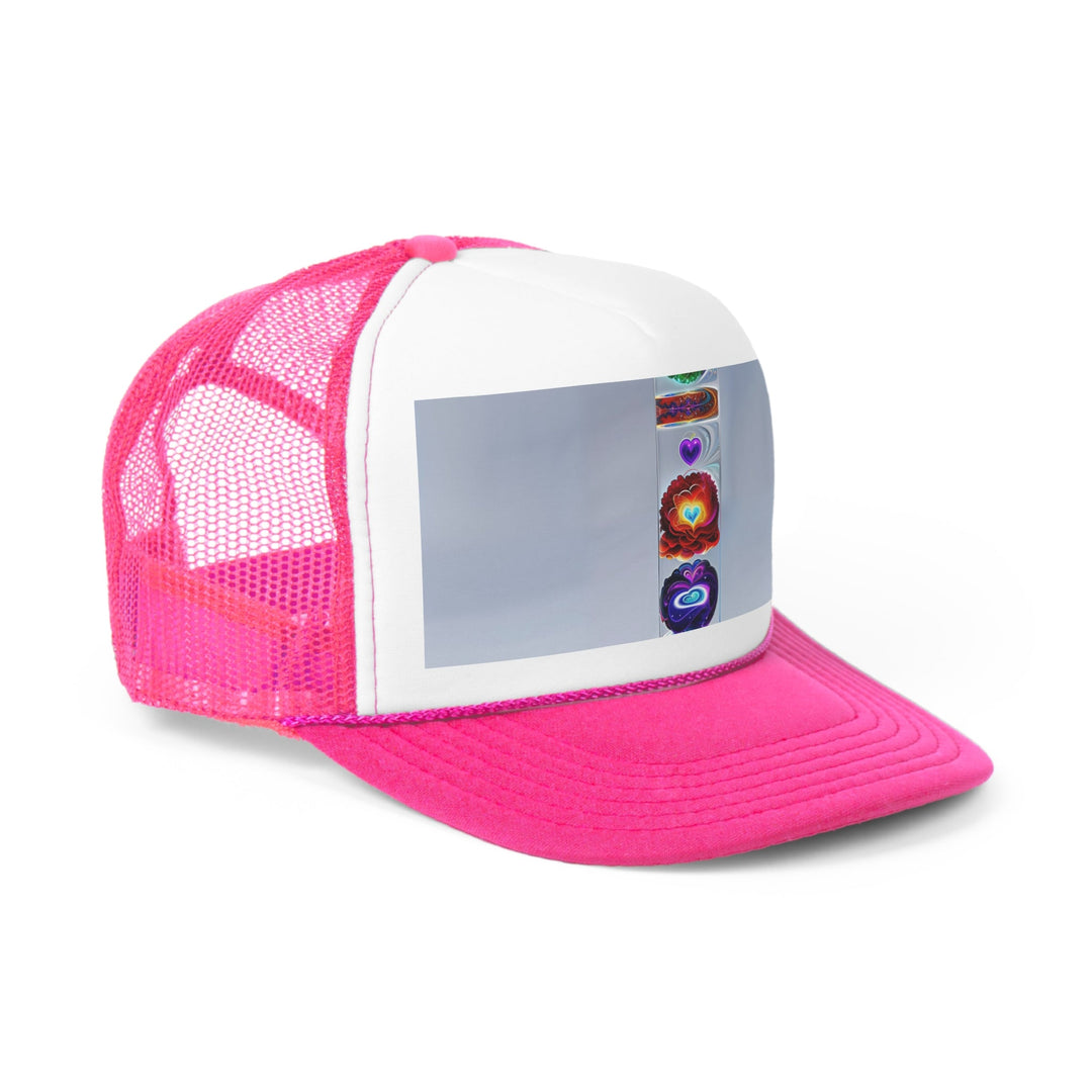 Abstract Chromatic Hearts - Trucker Hat - Hats - g(0D·IO) - Pink - One size -