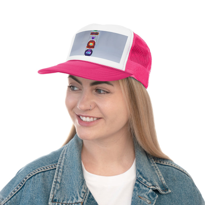 Abstract Chromatic Hearts - Trucker Hat - Hats - g(0D·IO) - Pink - One size -