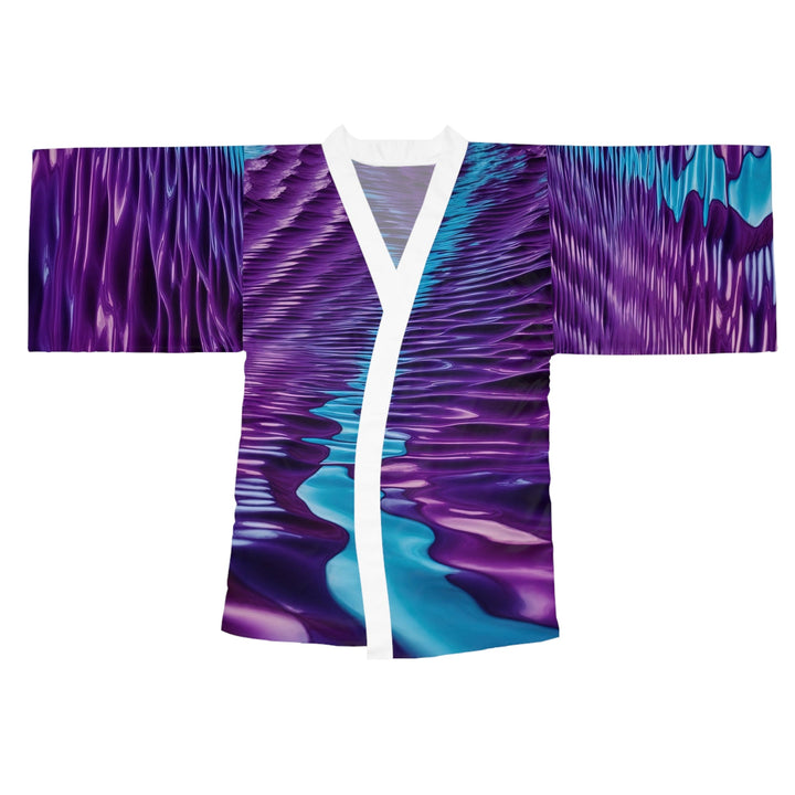 Amethyst Waves Illusion - Long Sleeve Kimono Robe - All Over Prints - g(0D·IO) - XS - White -