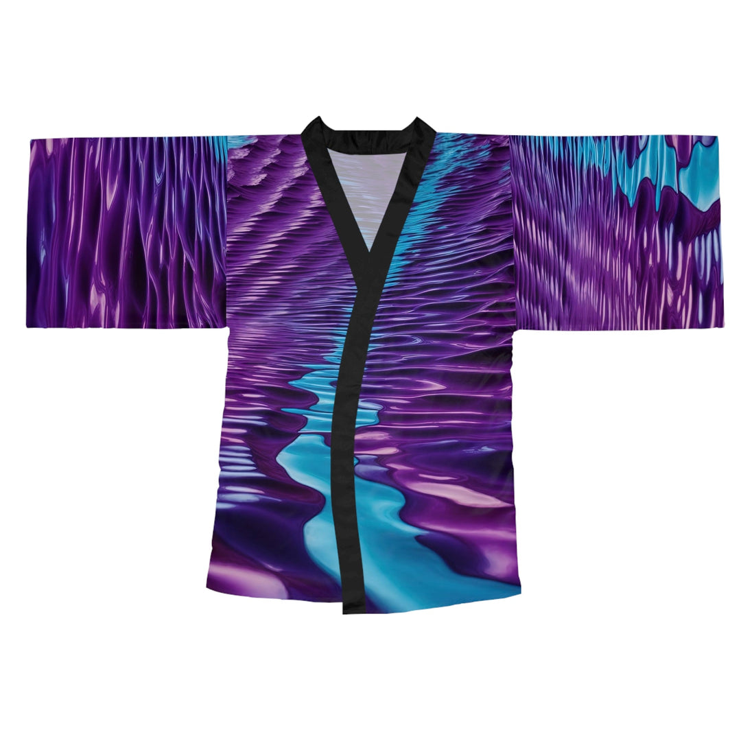 Amethyst Waves Illusion - Long Sleeve Kimono Robe - All Over Prints - g(0D·IO) - XS - Black -