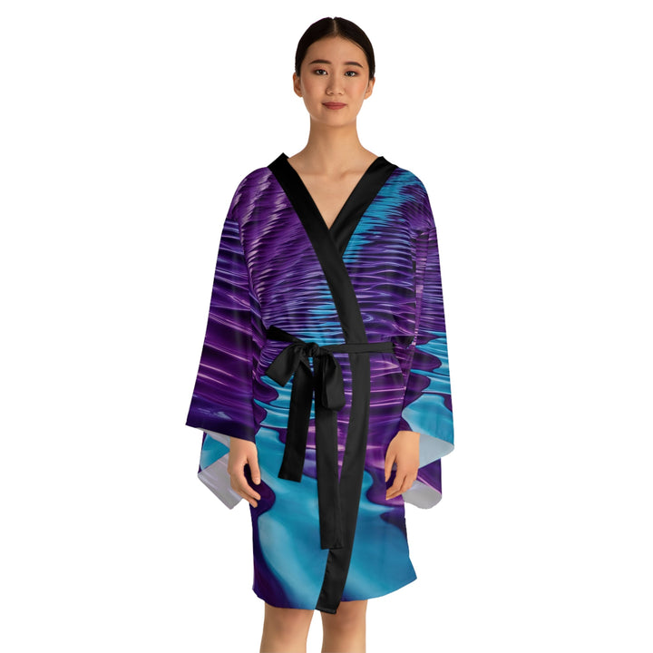 Amethyst Waves Illusion - Long Sleeve Kimono Robe - All Over Prints - g(0D·IO) - XS - Black -