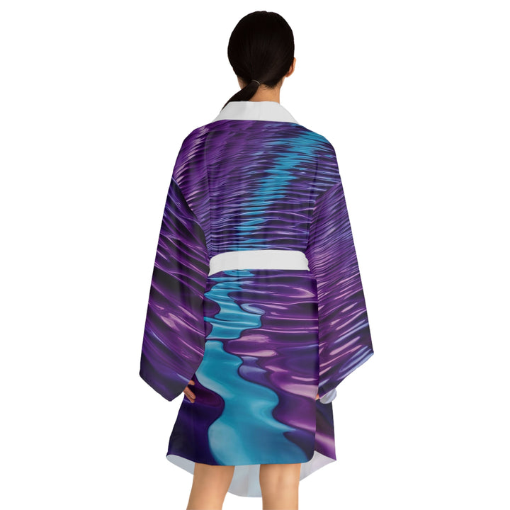 Amethyst Waves Illusion - Long Sleeve Kimono Robe - All Over Prints - g(0D·IO) - XS - Black -