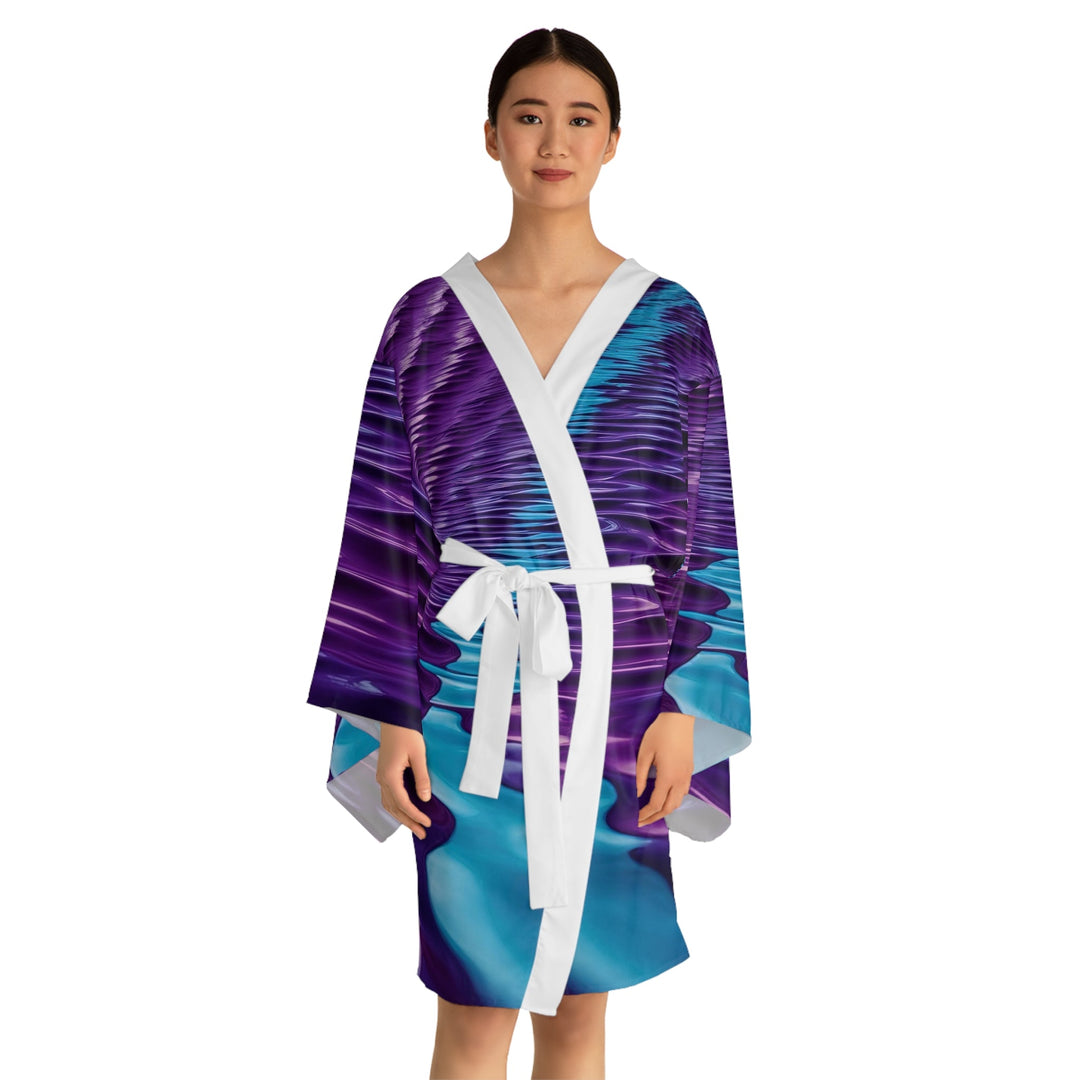 Amethyst Waves Illusion - Long Sleeve Kimono Robe - All Over Prints - g(0D·IO) - XS - Black -