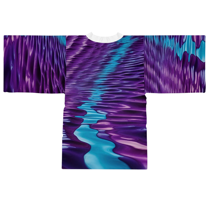 Amethyst Waves Illusion - Long Sleeve Kimono Robe - All Over Prints - g(0D·IO) - XS - Black -