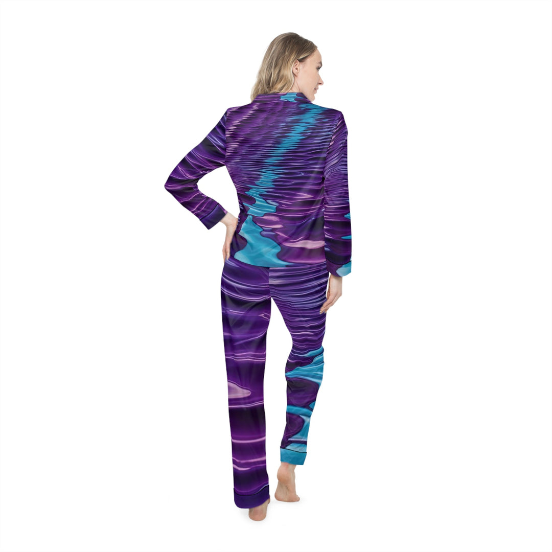 Amethyst Waves Illusion - Women's Satin Pajamas - All Over Prints - g(0D·IO) - XS/S - Black -