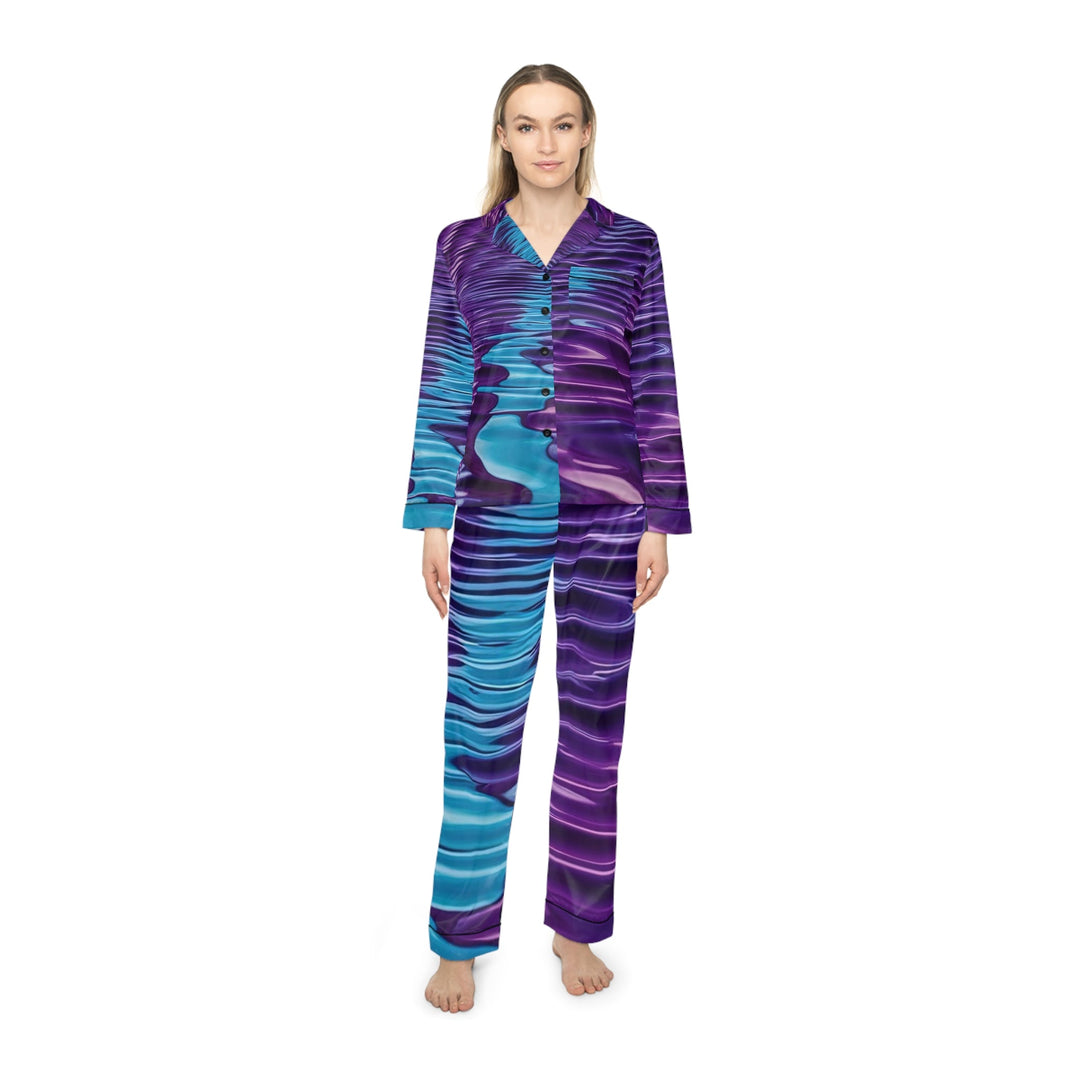 Amethyst Waves Illusion - Women's Satin Pajamas - All Over Prints - g(0D·IO) - XS/S - Black -