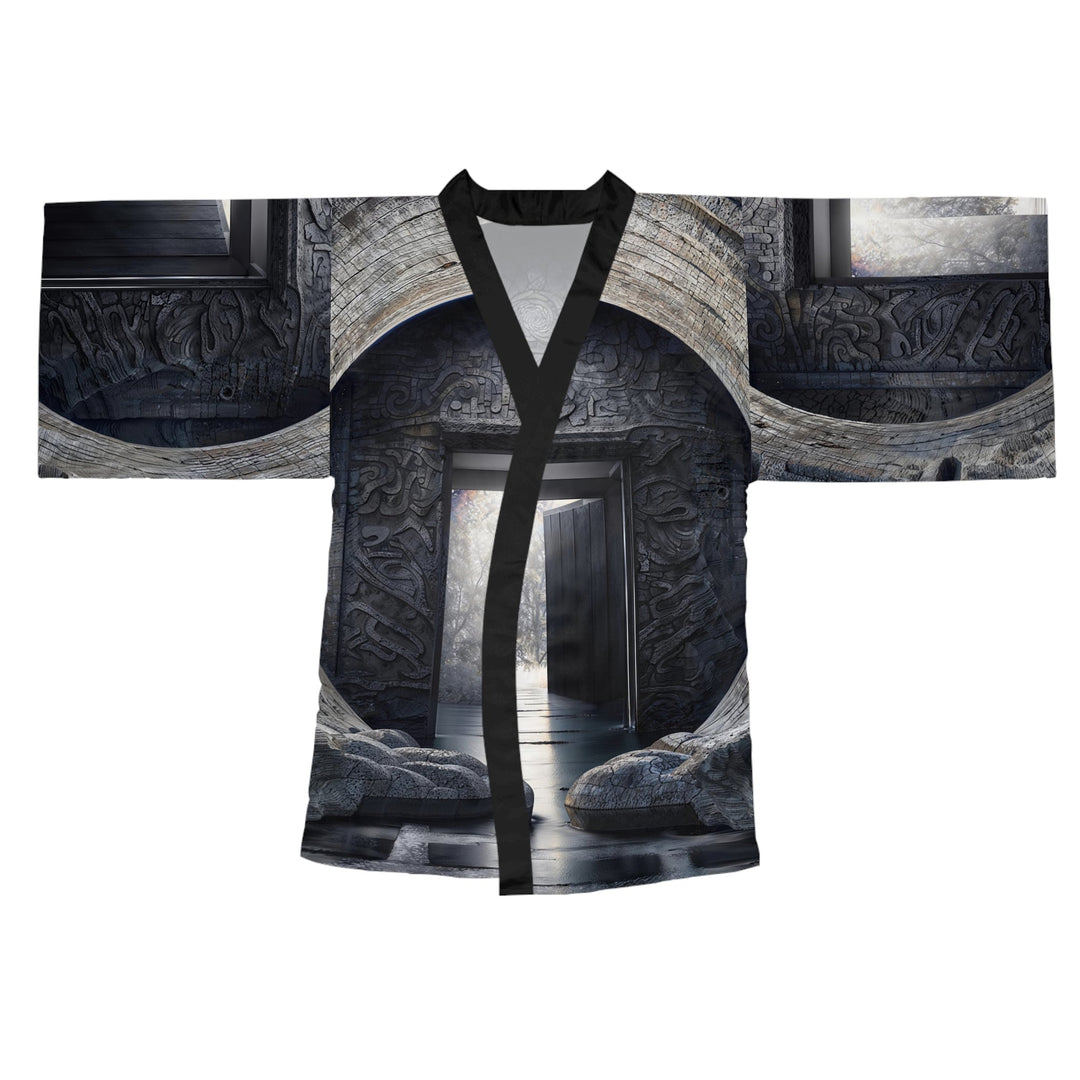 Ancient Gateway Contrast - Long Sleeve Kimono Robe - All Over Prints - g(0D·IO) - XS - Black -