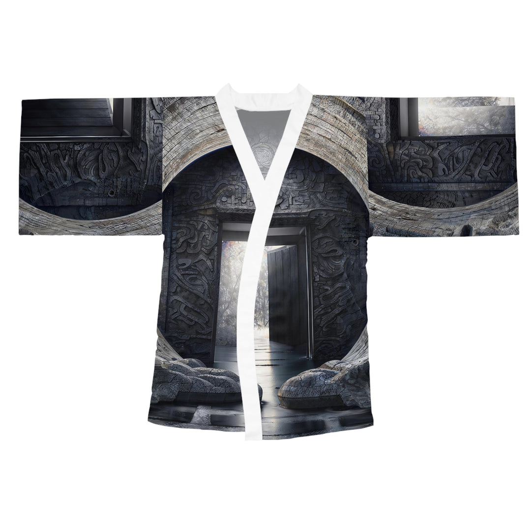 Ancient Gateway Contrast - Long Sleeve Kimono Robe - All Over Prints - g(0D·IO) - XS - White -