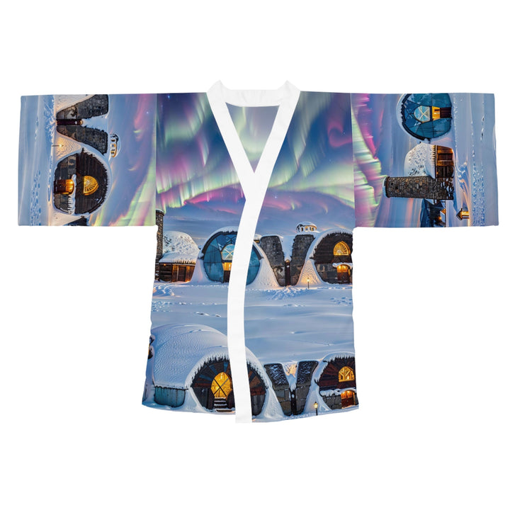 Auroral Arctic Abodes - Long Sleeve Kimono Robe - All Over Prints - g(0D·IO) - XS - White -