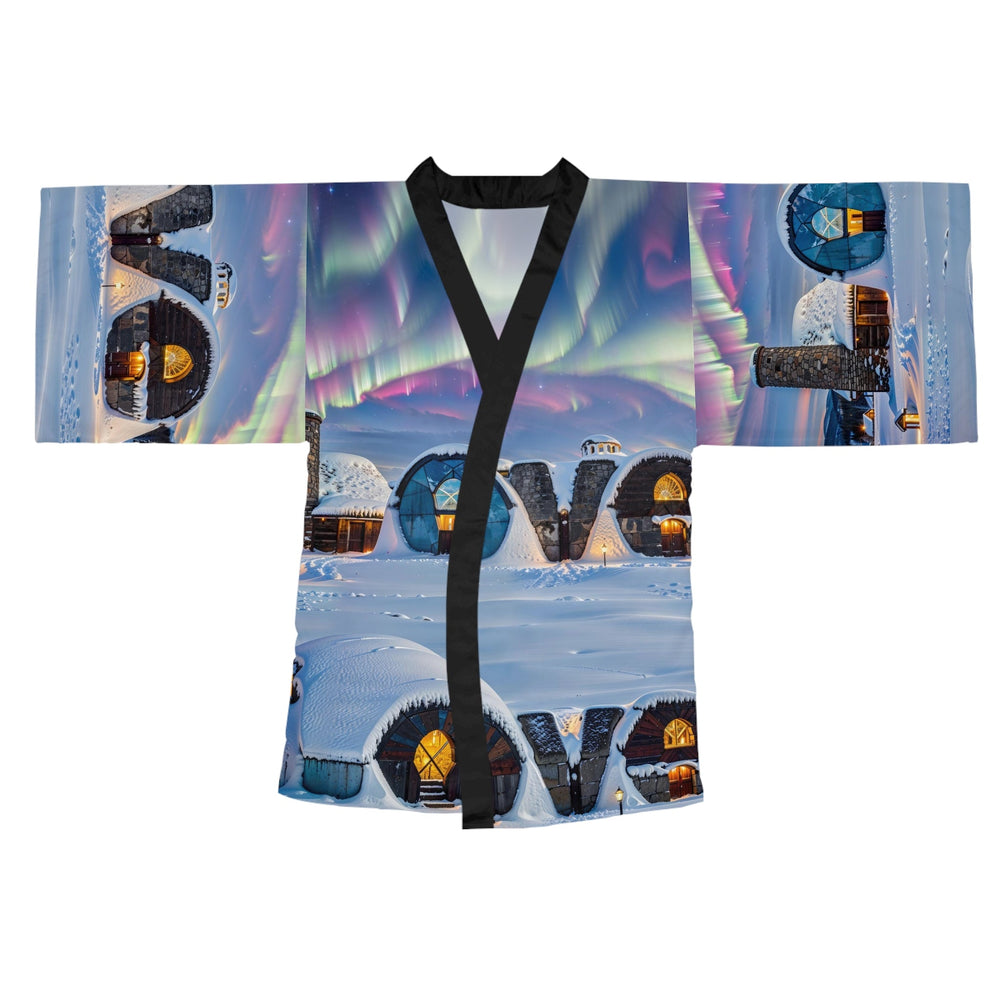 Auroral Arctic Abodes - Long Sleeve Kimono Robe - All Over Prints - g(0D·IO) - XS - Black -