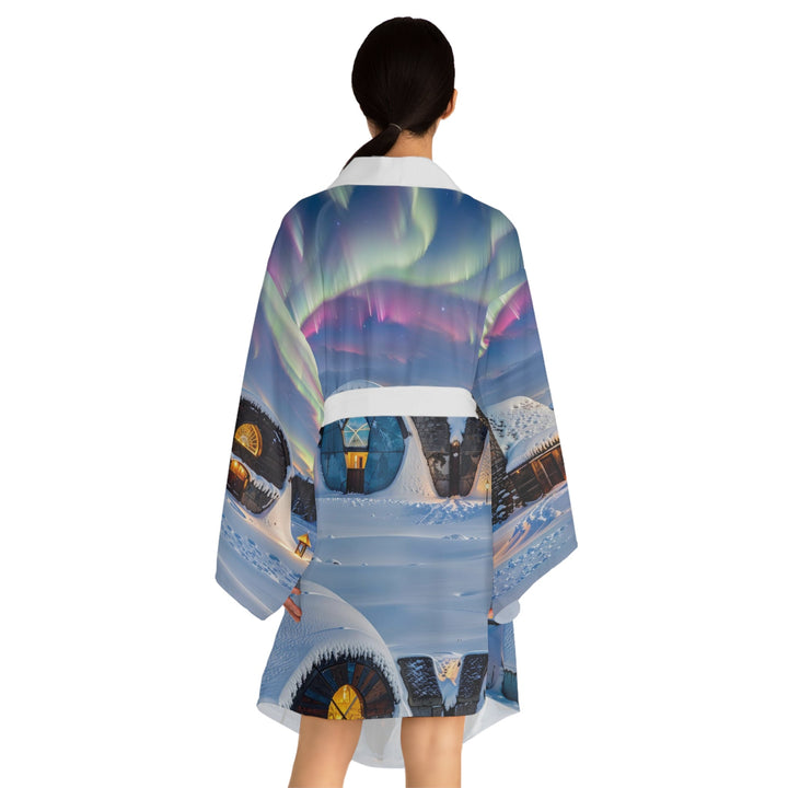 Auroral Arctic Abodes - Long Sleeve Kimono Robe - All Over Prints - g(0D·IO) - XS - Black -