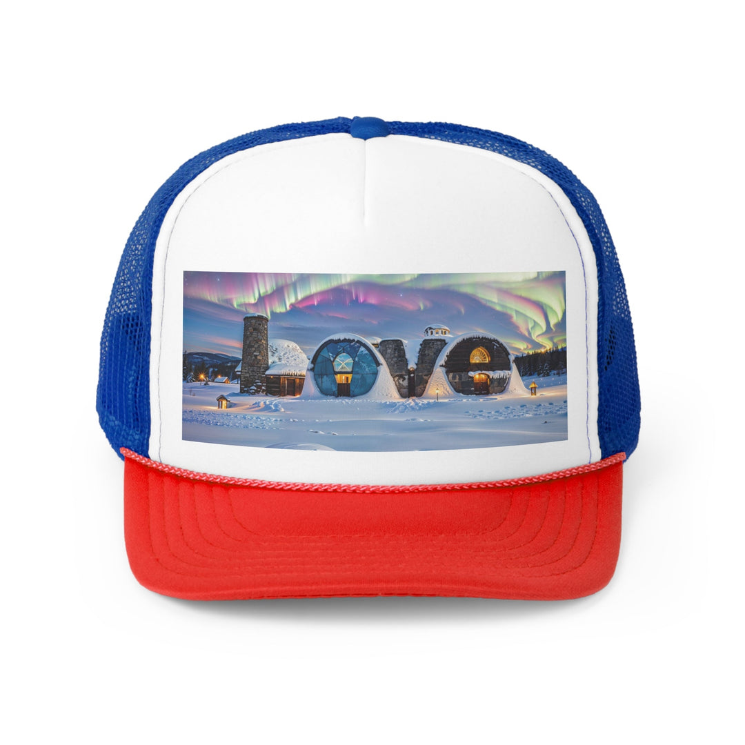 Auroral Arctic Abodes - Trucker Hat - Hats - g(0D·IO) - Blue/Red - One size -