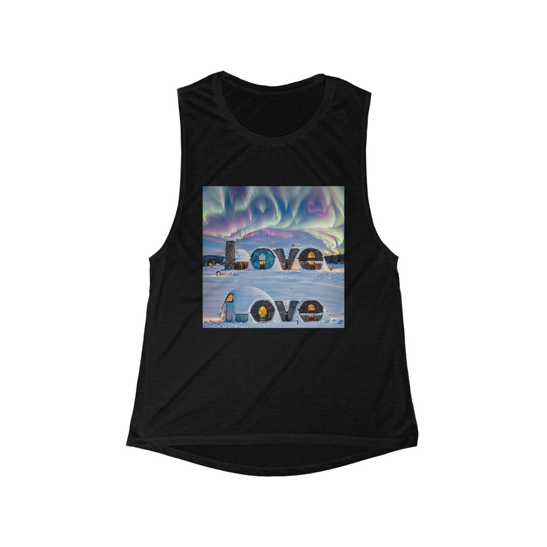 Auroral Arctic Abodes - Women's Flowy Scoop Muscle Tank - Tank Top - g(0D·IO) - S - Black -