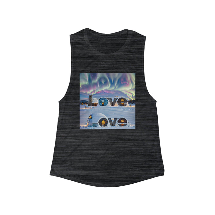 Auroral Arctic Abodes - Women's Flowy Scoop Muscle Tank - Tank Top - g(0D·IO) - S - Black Slub -