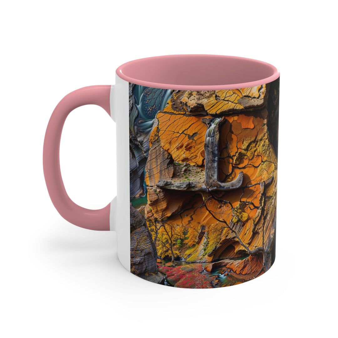 Autumn Geometric Contrast - Accent Coffee Mug - Mug - g(0D·IO) - Pink - 11oz -