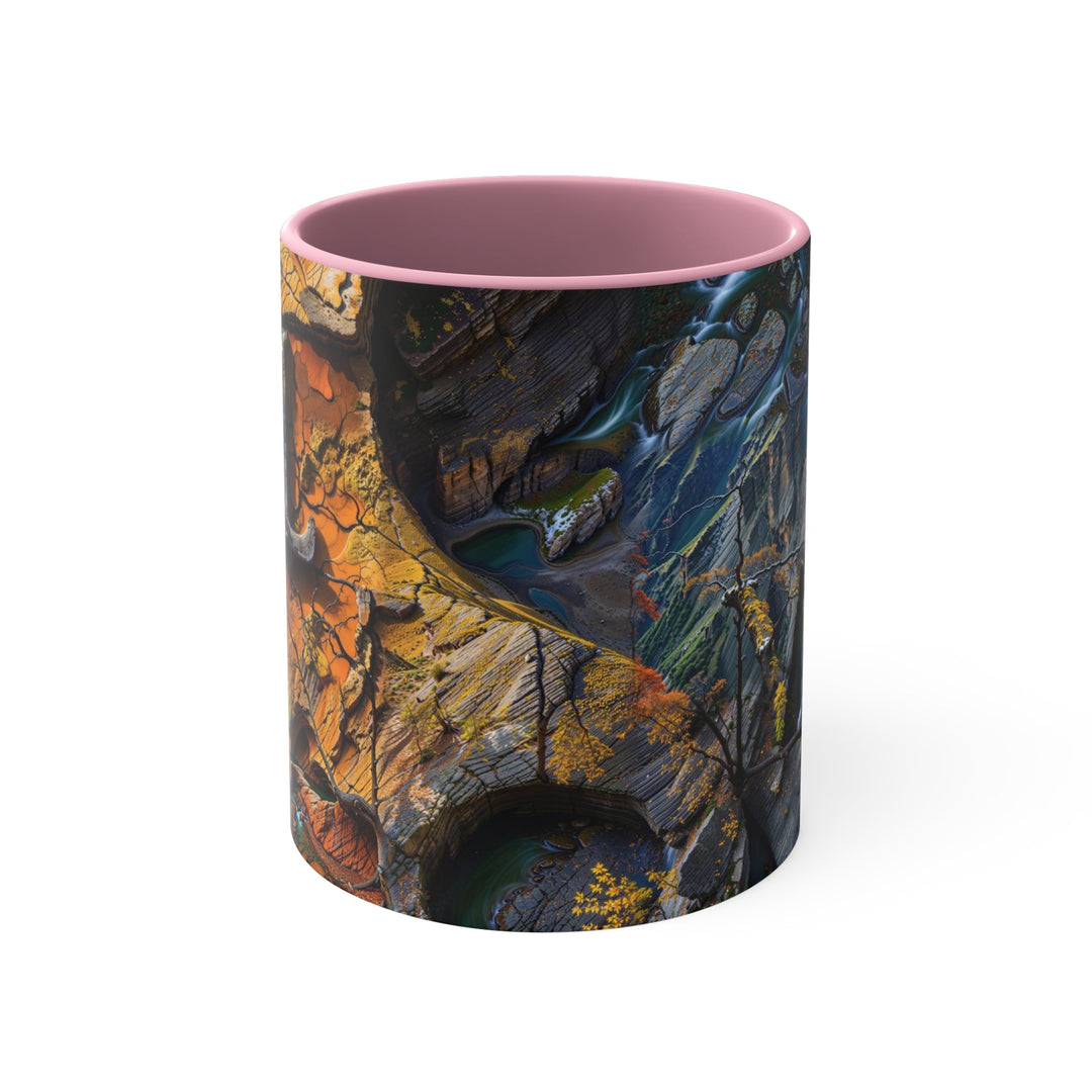 Autumn Geometric Contrast - Accent Coffee Mug - Mug - g(0D·IO) - Pink - 11oz -