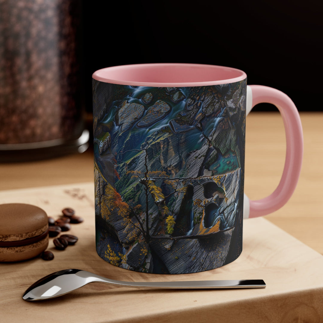 Autumn Geometric Contrast - Accent Coffee Mug - Mug - g(0D·IO) - Pink - 11oz -