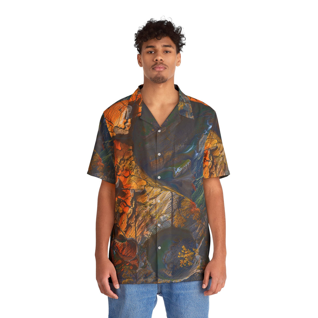 Autumn Geometric Contrast - Men's Hawaiian Shirt - All Over Prints - g(0D·IO) - S - Black -